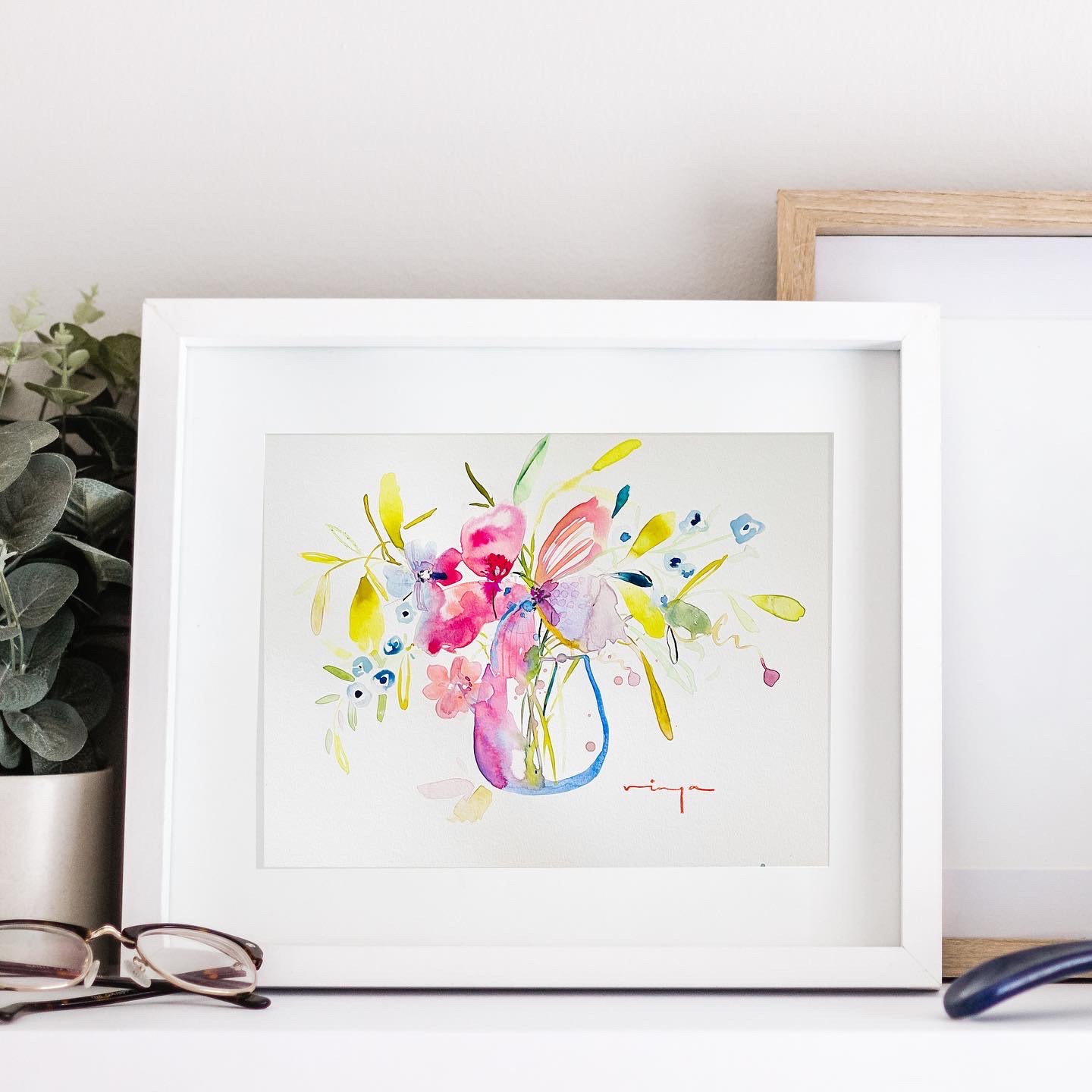 Whimsical modern colorful watercolor still life :set of 2 prints