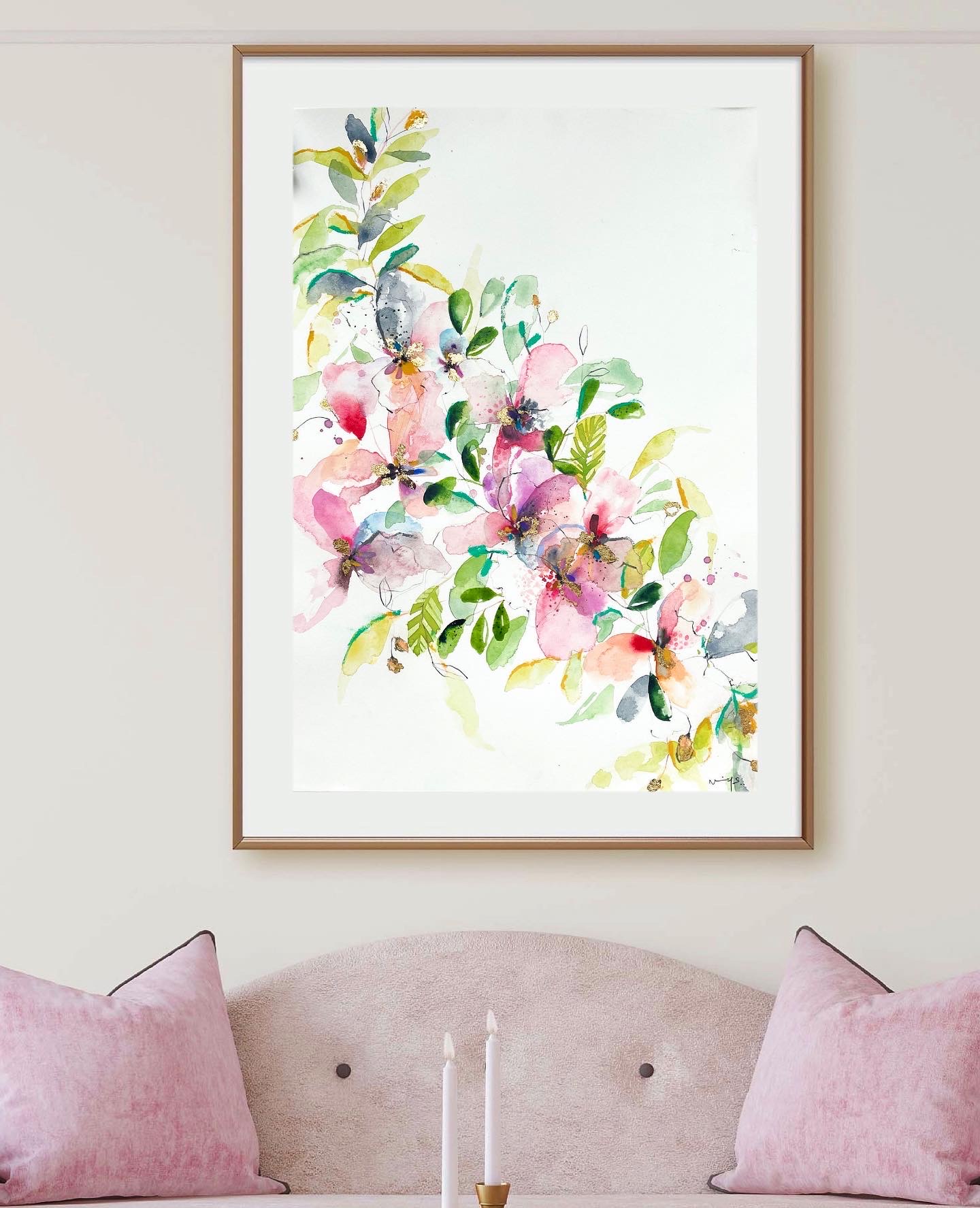 Enchanting Blooms: Whimsical Watercolor Floral Wall Art Print