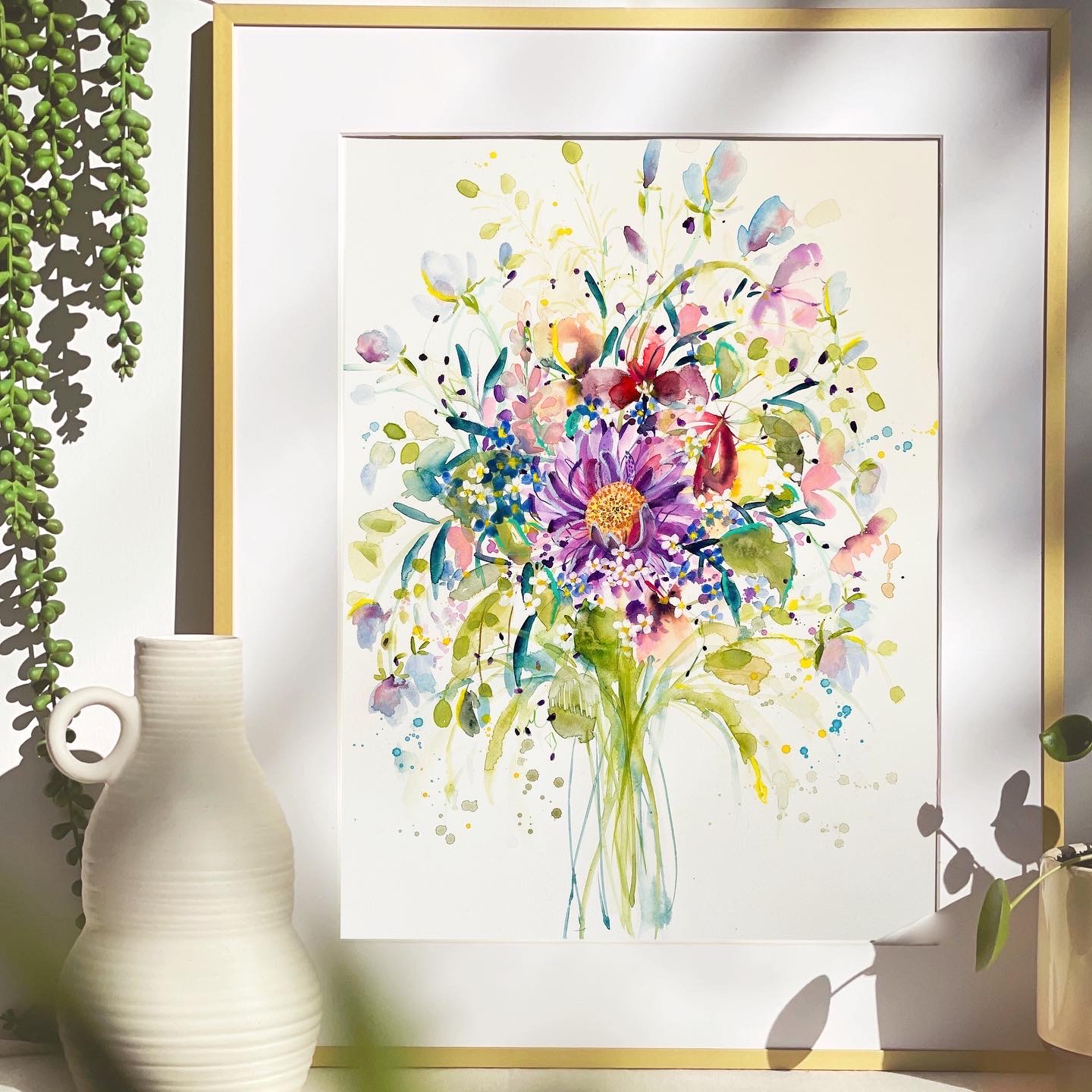 Purple Daisy loose watercolor floral Fine art print