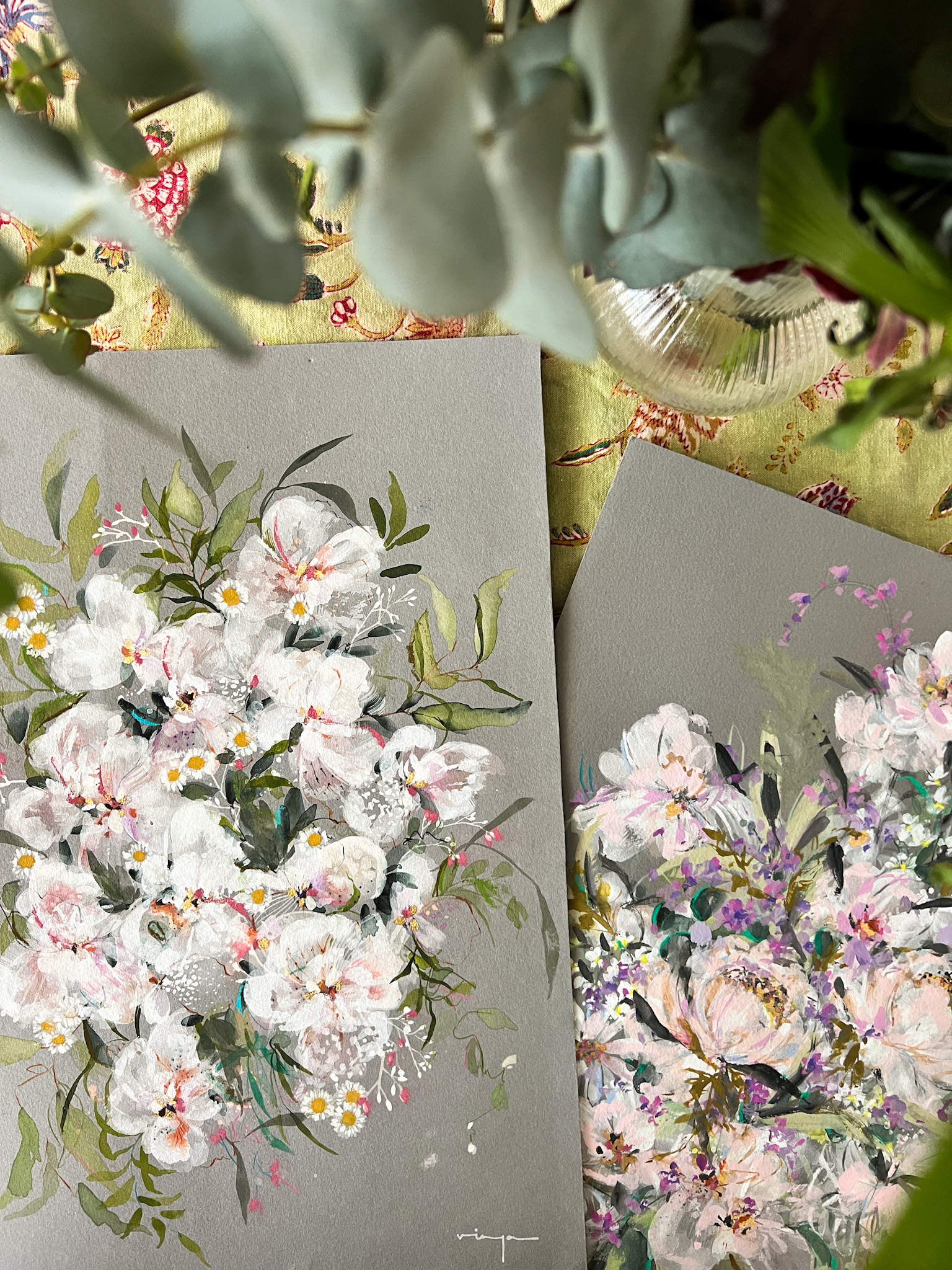 Watercolor Florals bouquet set (Set of 2) :Modern art set of 2 prints