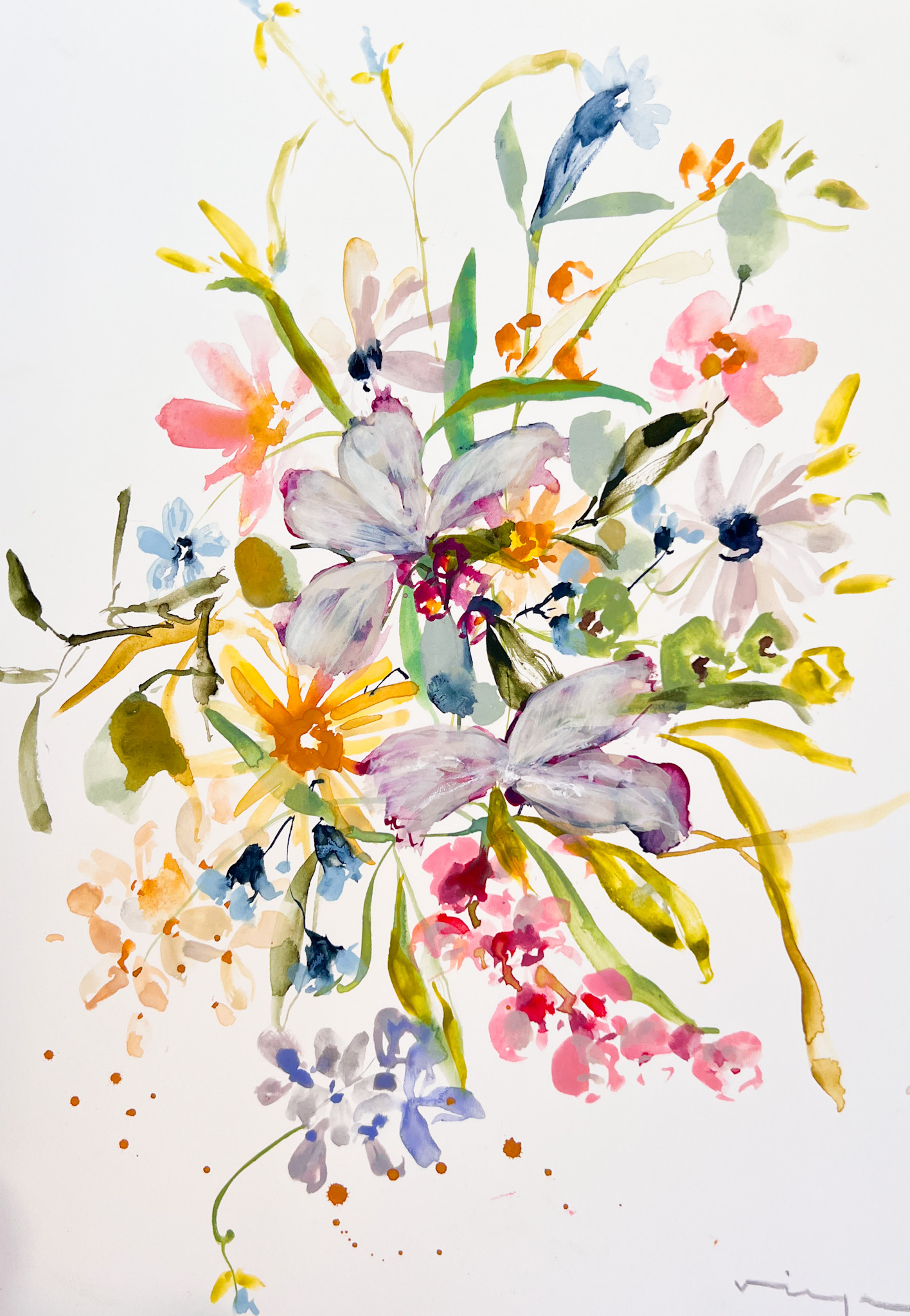 Loose watercolor floral arrangement fine art print