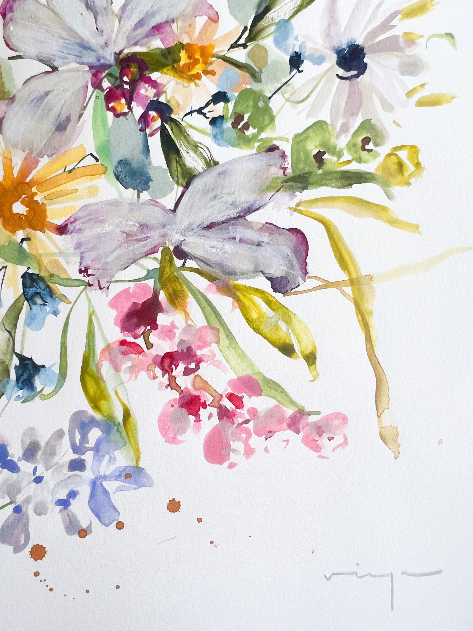 Loose watercolor floral arrangement fine art print