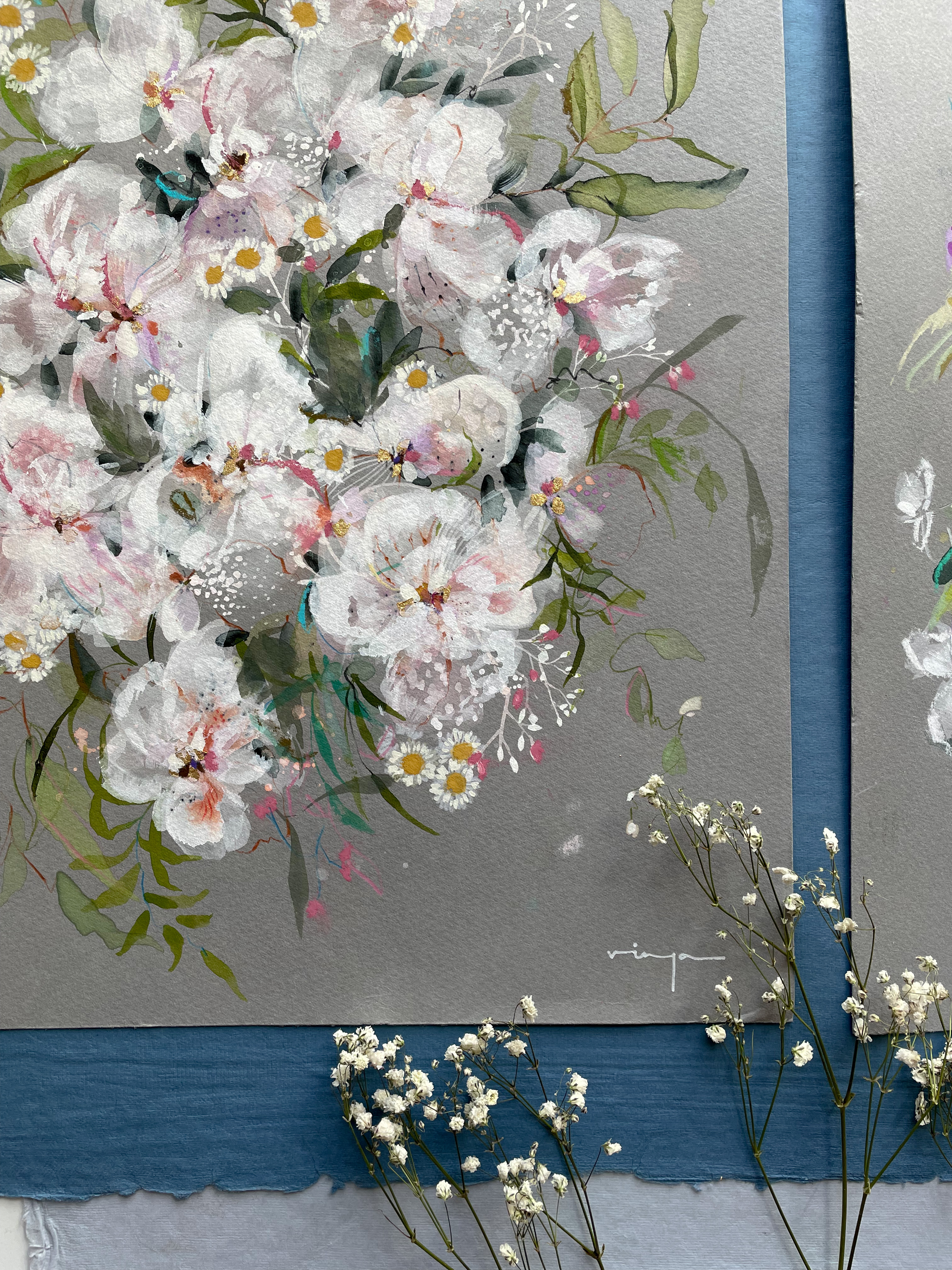 Watercolor Florals bouquet set (Set of 2) :Modern art set of 2 prints