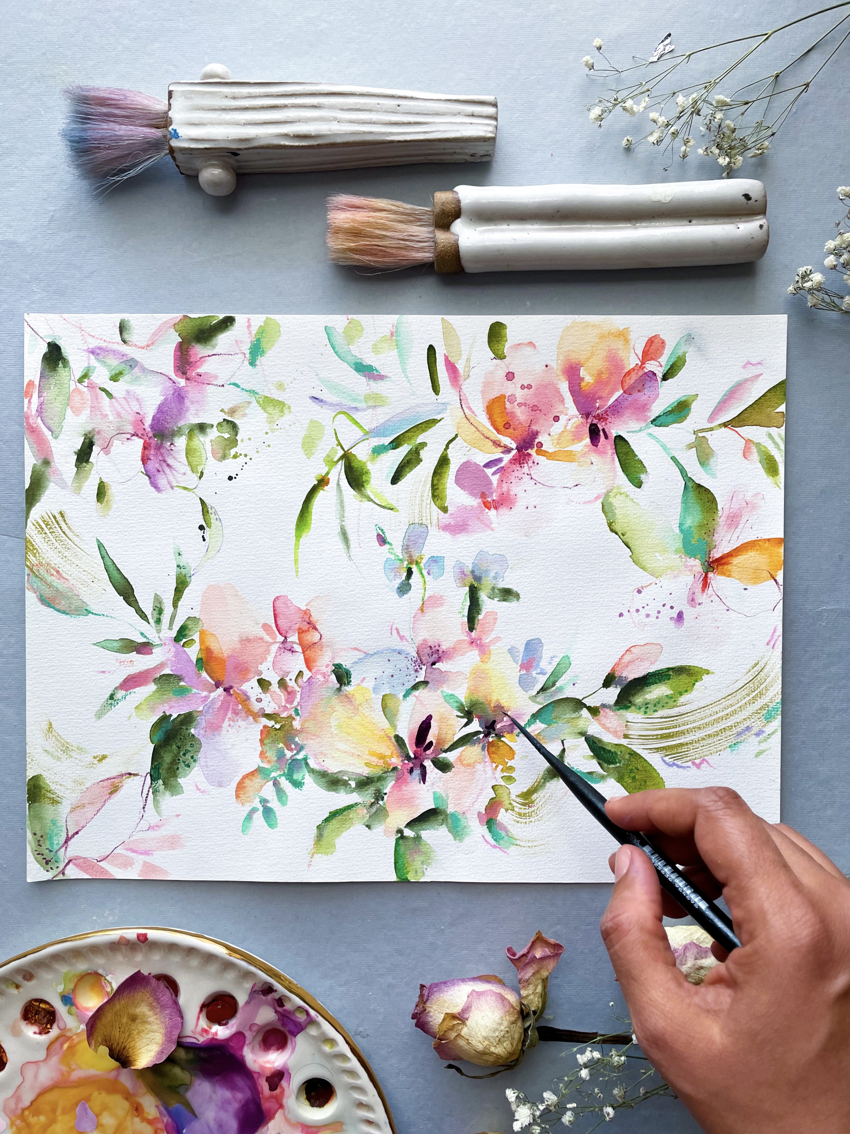 Cheer: Whimsical loose Watercolor Floral Wall Art Print