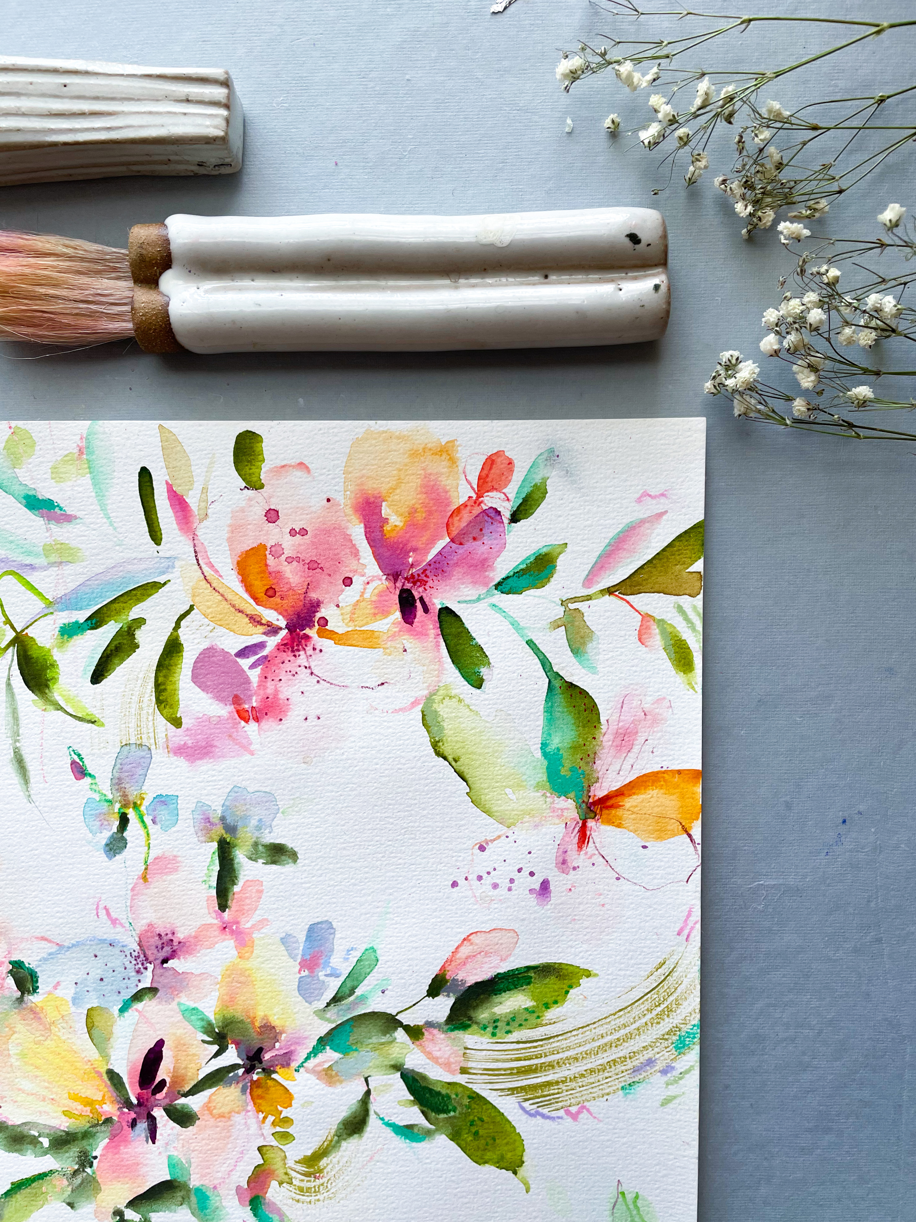 Cheer: Whimsical loose Watercolor Floral Wall Art Print