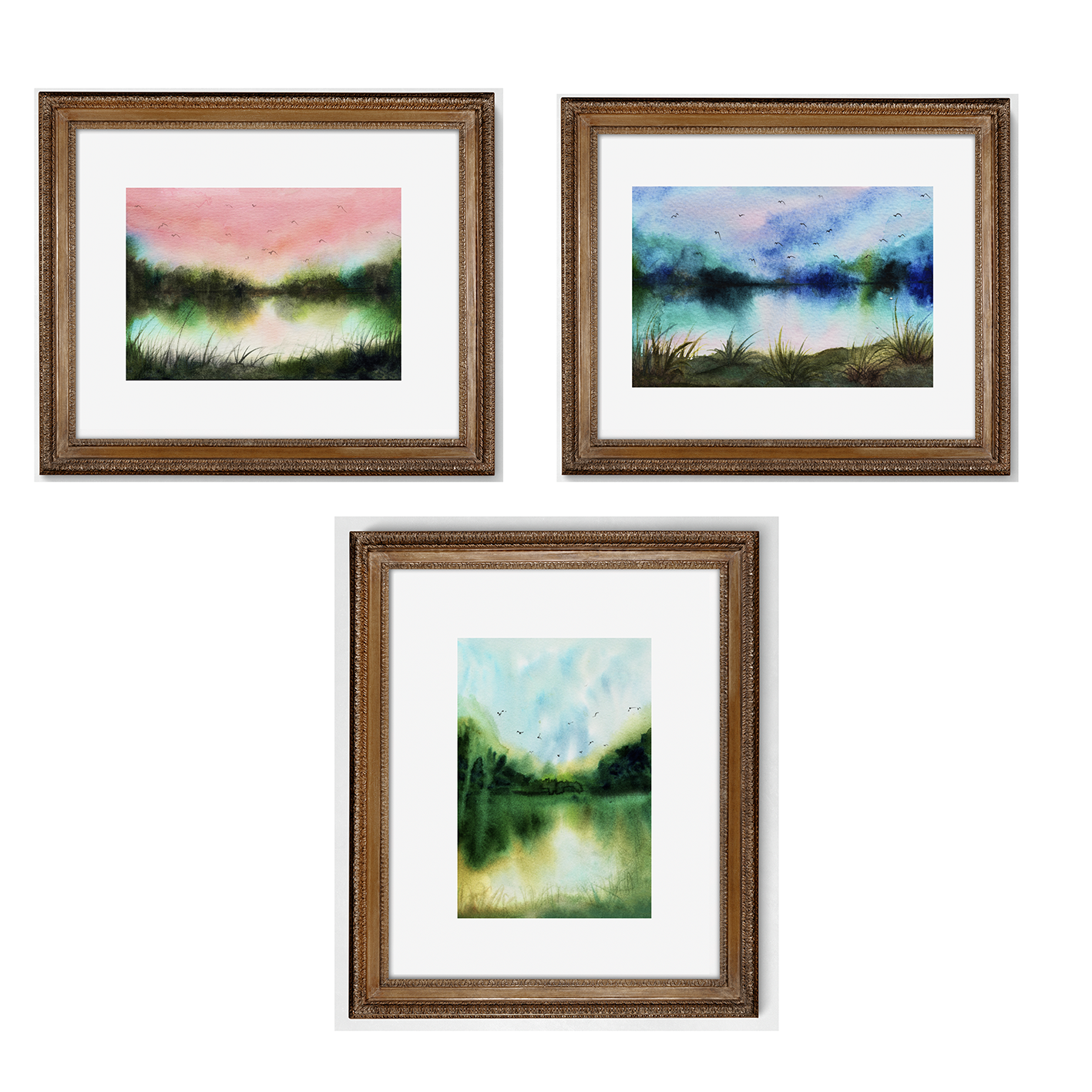 Abstract watercolor landscapes(Set of 3) :