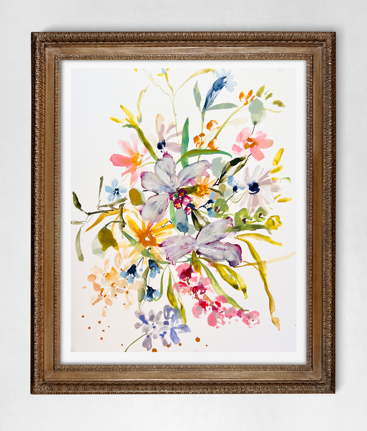 Loose watercolor floral arrangement fine art print