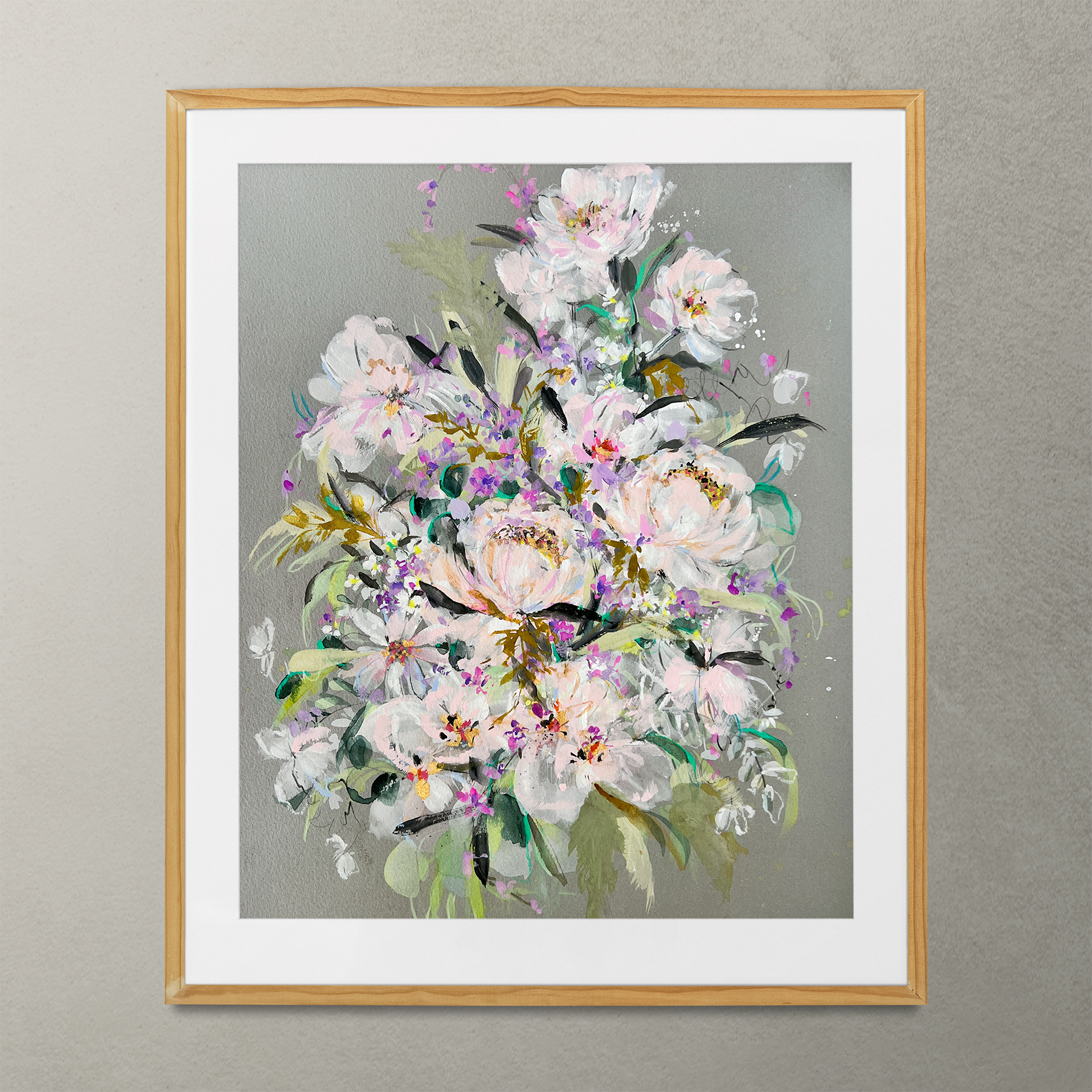 White Peony Bouquet watercolor loose floral fine art print