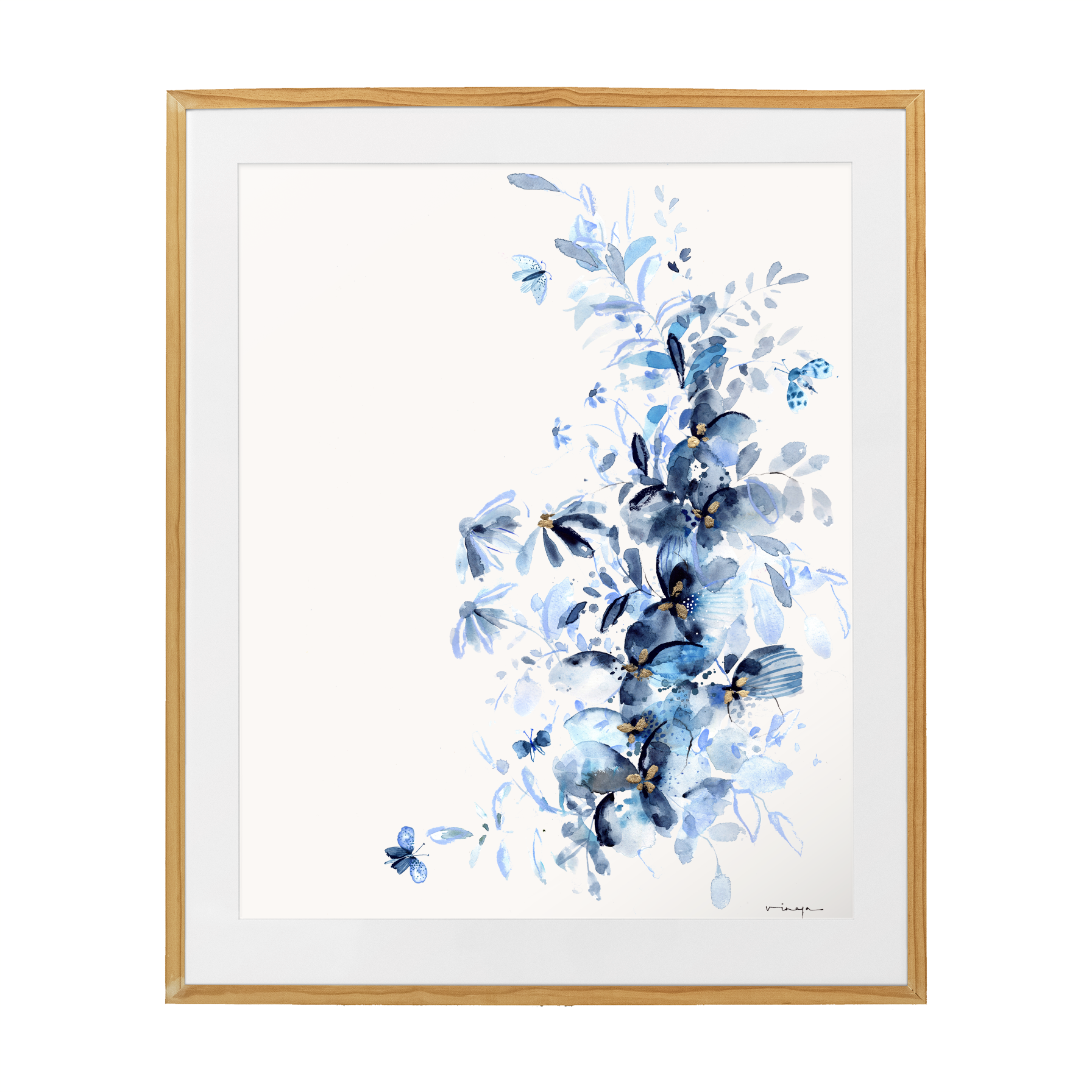 Beautiful Indigo Blue Abstract Flower Dream (Set of 3) :