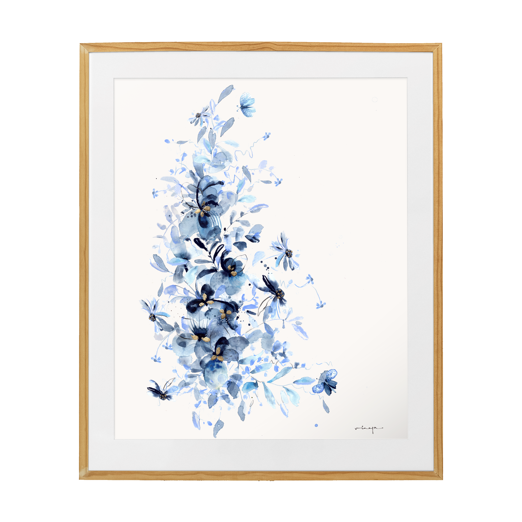 Beautiful Indigo Blue Abstract Flower Dream (Set of 3) :