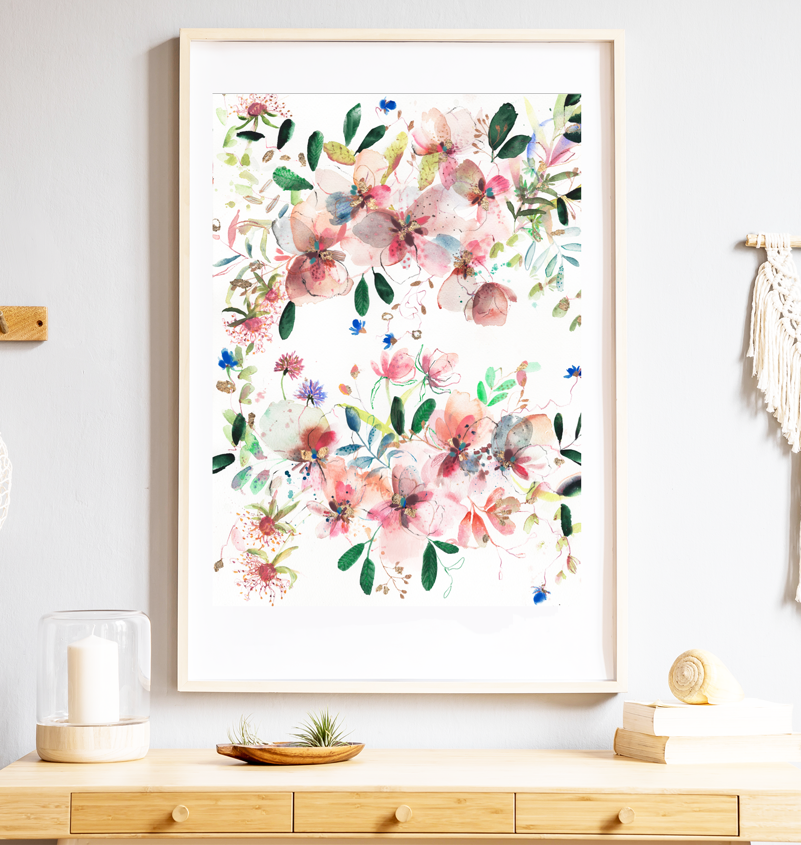 Peach Paradise | Loose watercolor floral arrangement fine art print