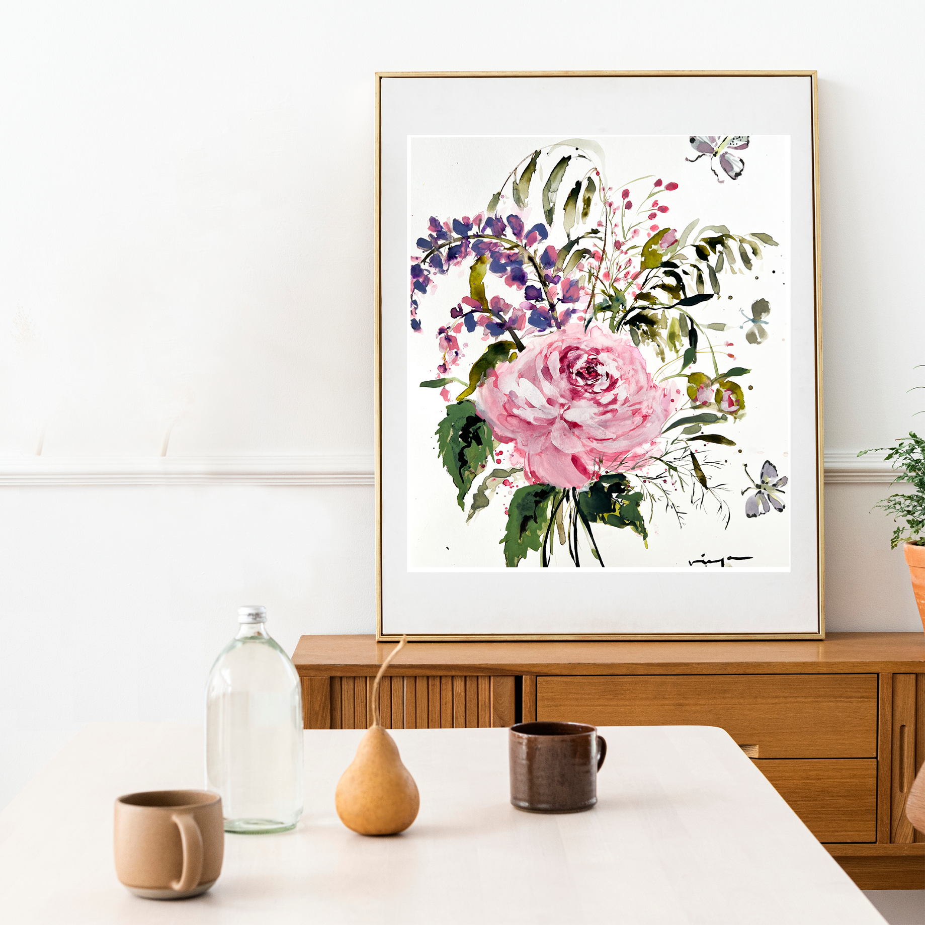 Peonies and Rose Watercolor Florals bouquet set (Set of 2) :Modern art set of 2 prints