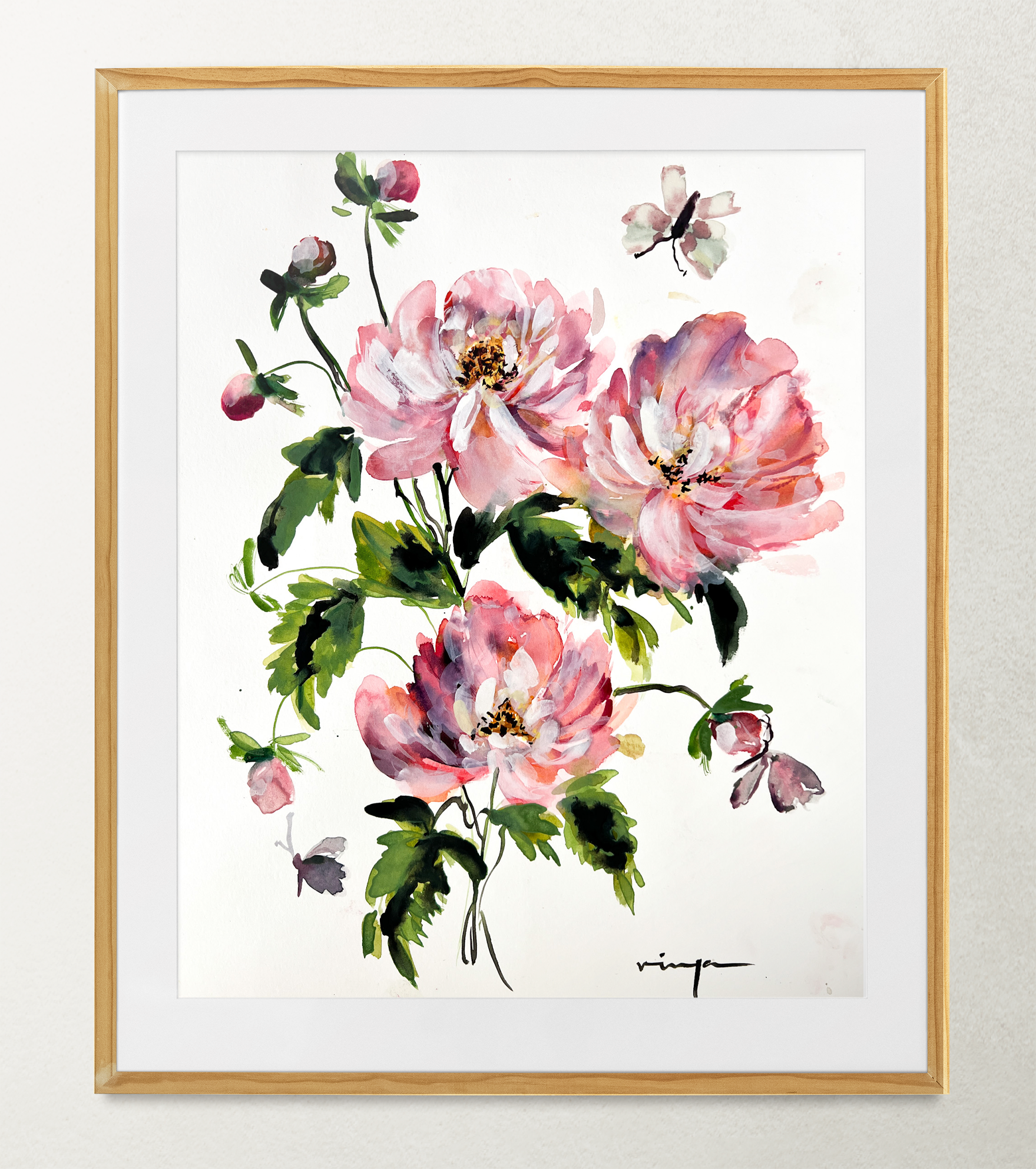 Butterflies and Peonies watercolor fine art print