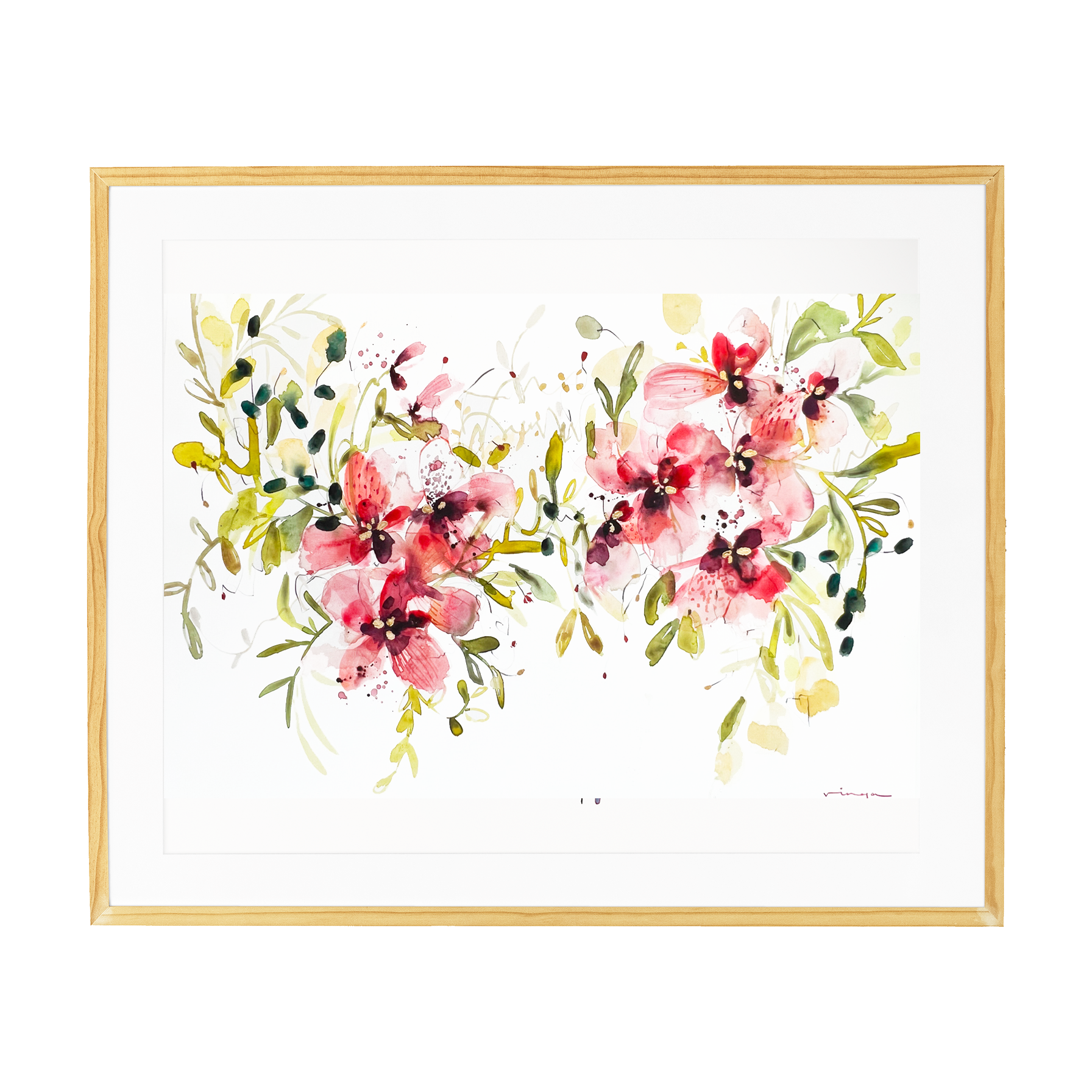 Red Loose watercolor floral arrangement fine art print