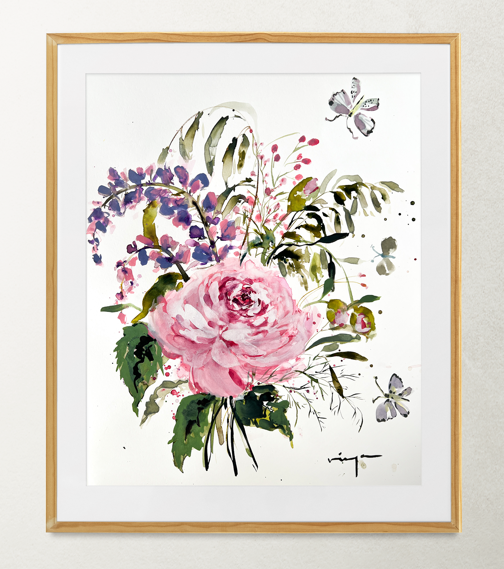 Butterflies and Roses watercolor fine art print