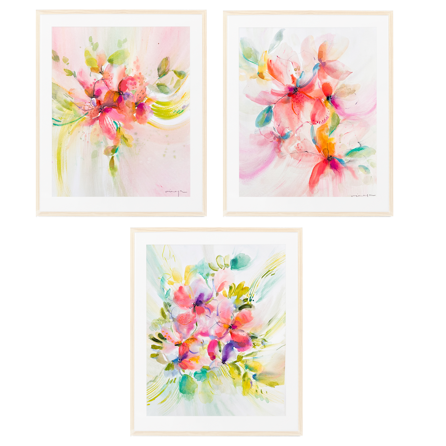 Abstract Modern colorful florals(Set of 3) :