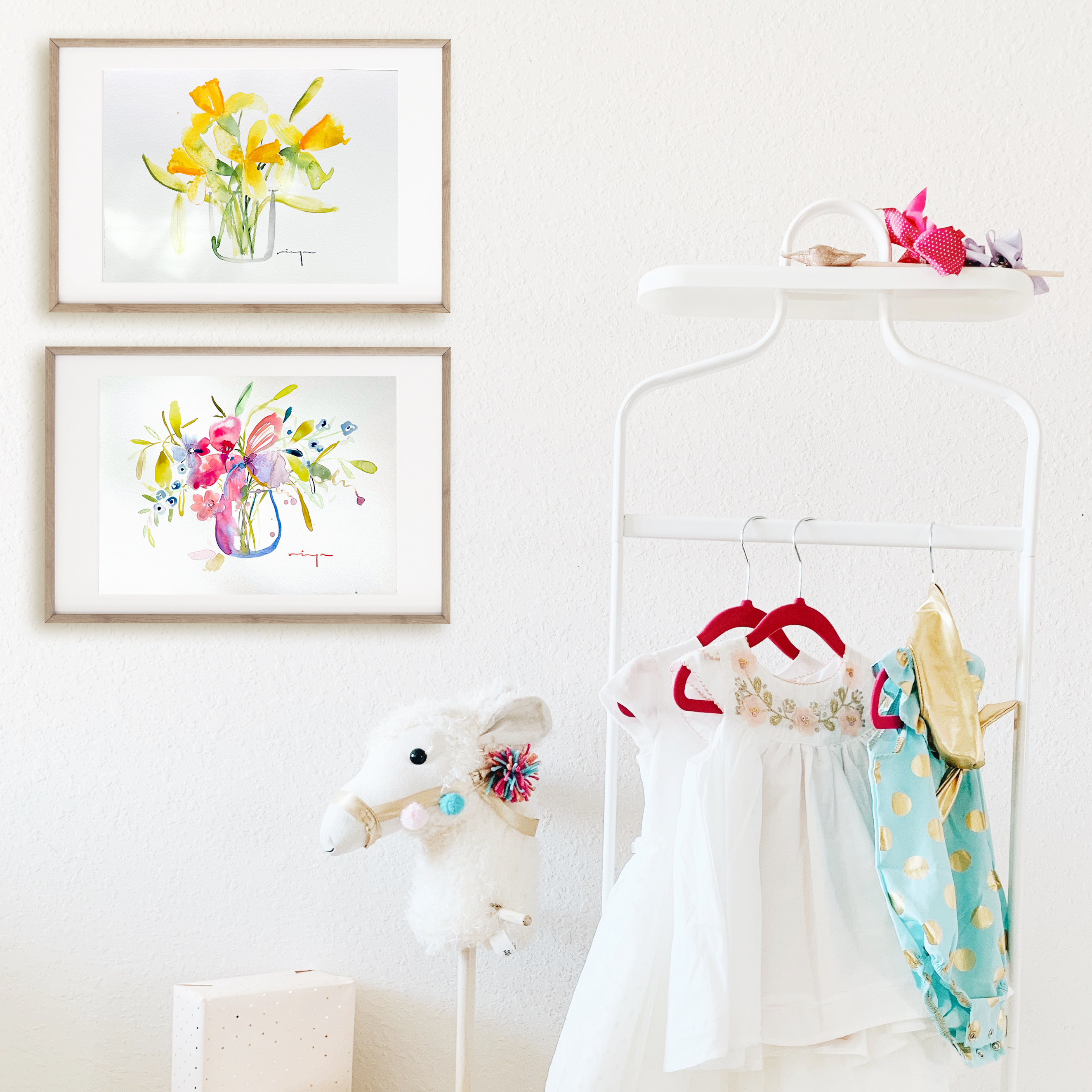 Whimsical modern colorful watercolor still life :set of 2 prints